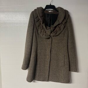 Cannella Coat Women XXL Brown Lana Wool Blend Button Front Long Detail Collared